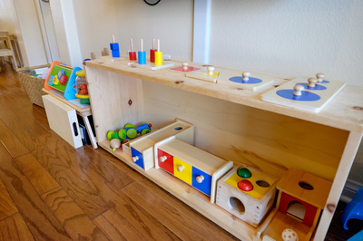 Montessori learning station with colored materials